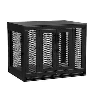 Large Wooden Dog Kennel Dog House Furniture with Cushion Indoor Heavy-Duty Dog Cage for Large Medium Small Dogs in Black