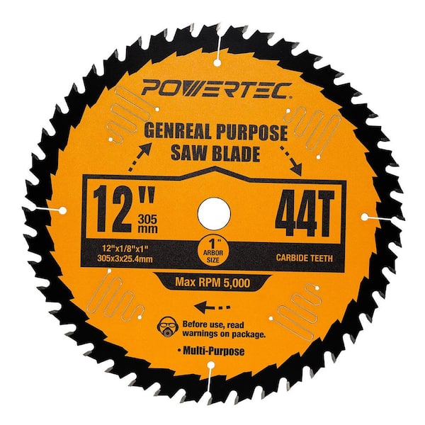12 in. x 44-Tooth, 1 in. Arbor Circular Saw Blades, Table Saw and Miter Saw Blade, Carbide-Tipped Blade