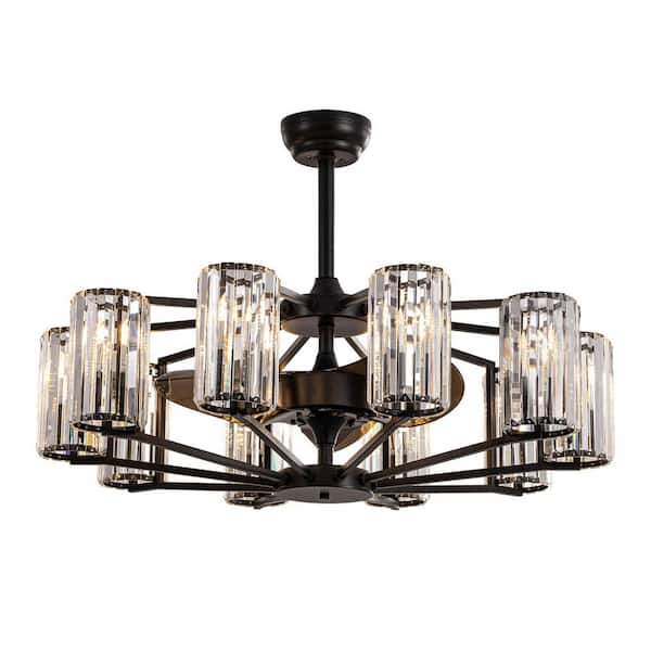 36 in. Indoor 10-Light Black Crystal Ceiling Fan with Light and Remote Control, Farmhouse Chandelier Fan for Living Room