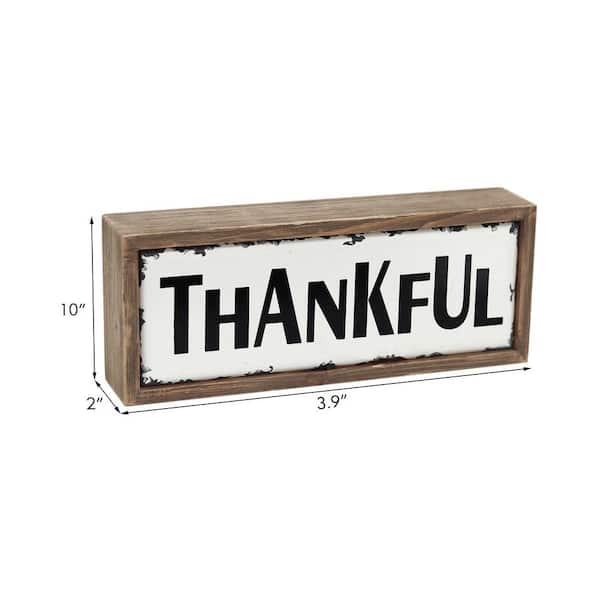 Parisloft Thankful Solid Pine Wood Block Signs for Home Decor, Farmhouse Style Wood Decor