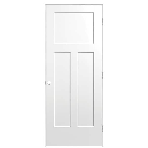 Masonite 32 in. x 80 in. 3-Panel Winslow Left-Hand Solid Core Ultra-Pure White Molded Composite Single Prehung Interior Door