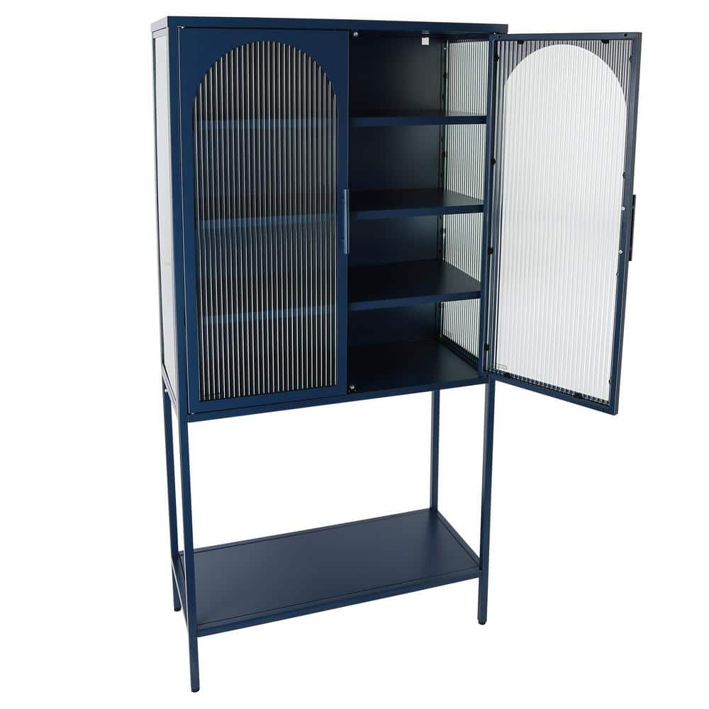 31.5 in. W x 13.8 in. D x 63 in. H Bathroom Blue Linen Cabinet
