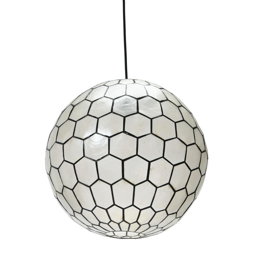 Storied Home 16"x15" Capiz Honeycomb Globe Pendant Light Capiz White Seashells Black
