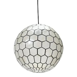 Simone 60-Watt 1 Light Black Globe 16 in. Pendant Light with Capiz Shade