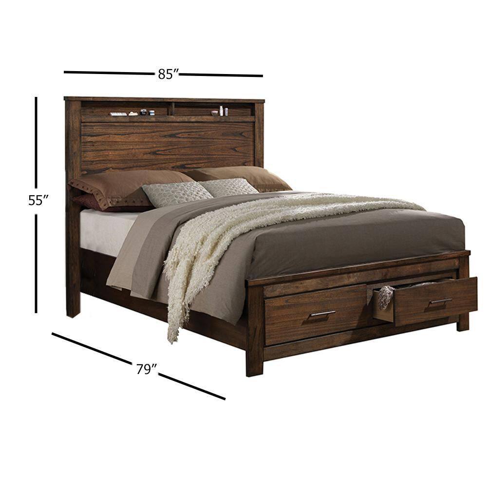 Oak King Upholstered Bed with Storage Drawers