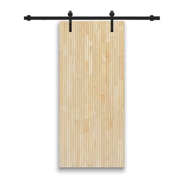 CALHOME 24 in. x 80 in. Japanese Series Pre Assemble Natural Wood Unfinished Interior Sliding Barn Door with Hardware Kit