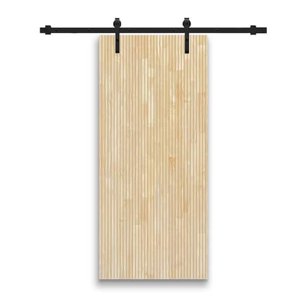 CALHOME 24 in. x 84 in. Japanese Series Pre Assemble Natural Wood Unfinished Interior Sliding Barn Door with Hardware Kit