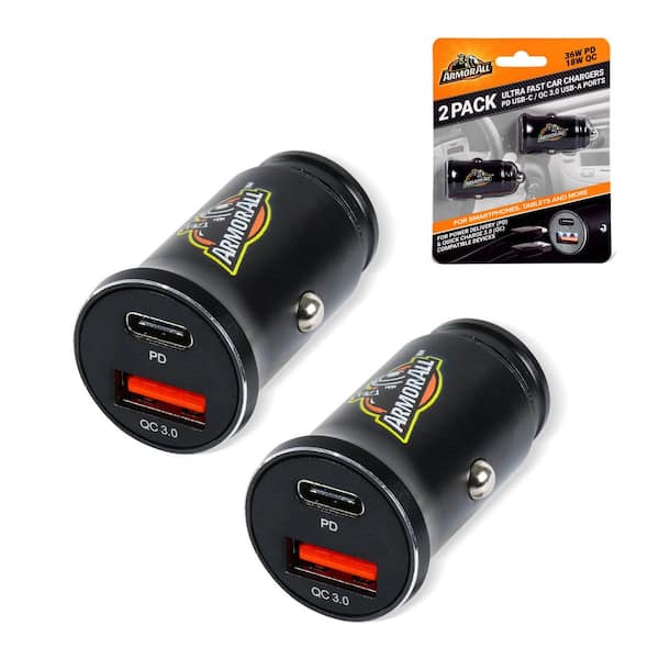 2 Pack Ultra-Fast 54W PD 18W QC Car Charger, Type C and USB A
