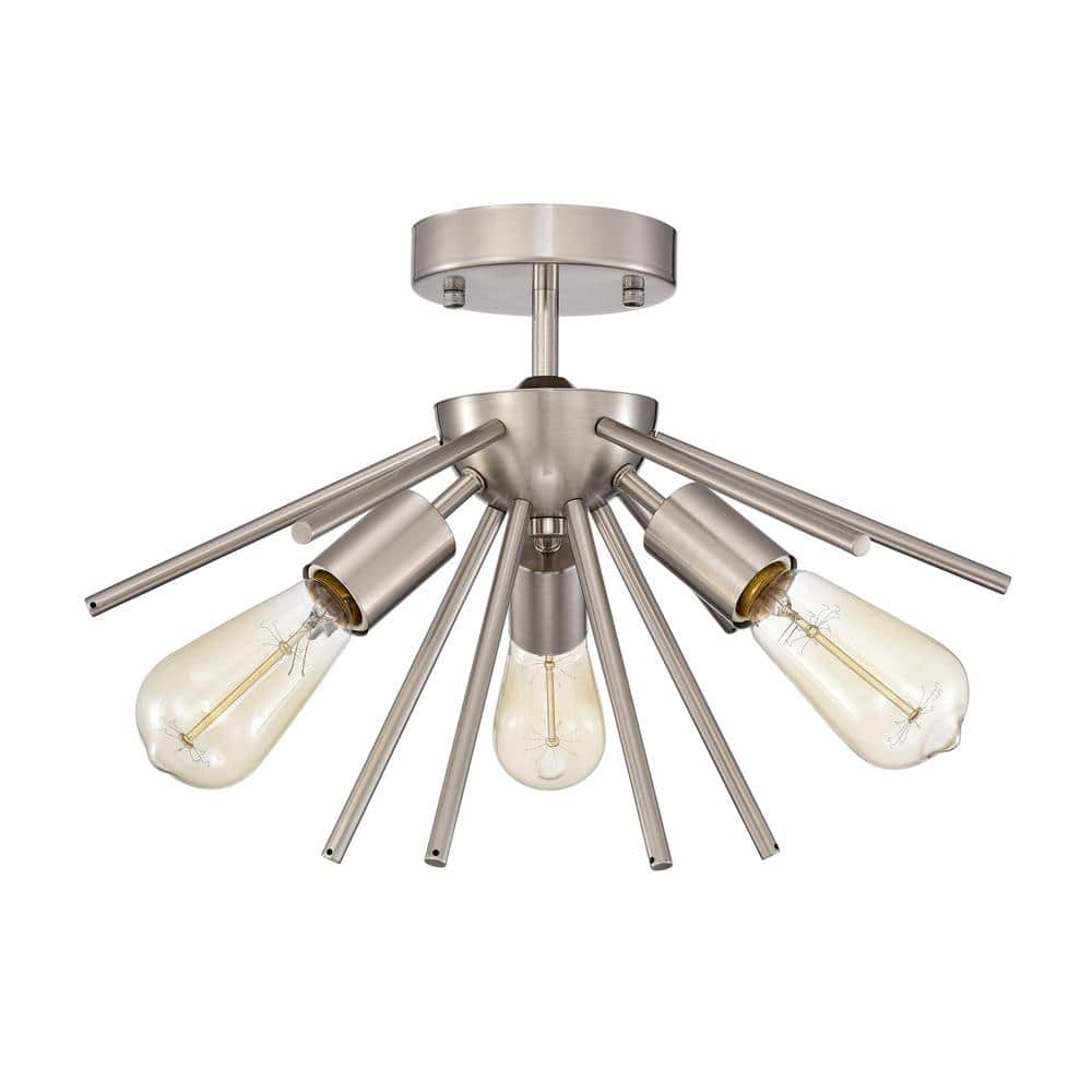 Caleb 11 in. 3-Light Polished Nickel Indoor Semi-Flush Mount Light with Light Kit price history on PriceWatchPro