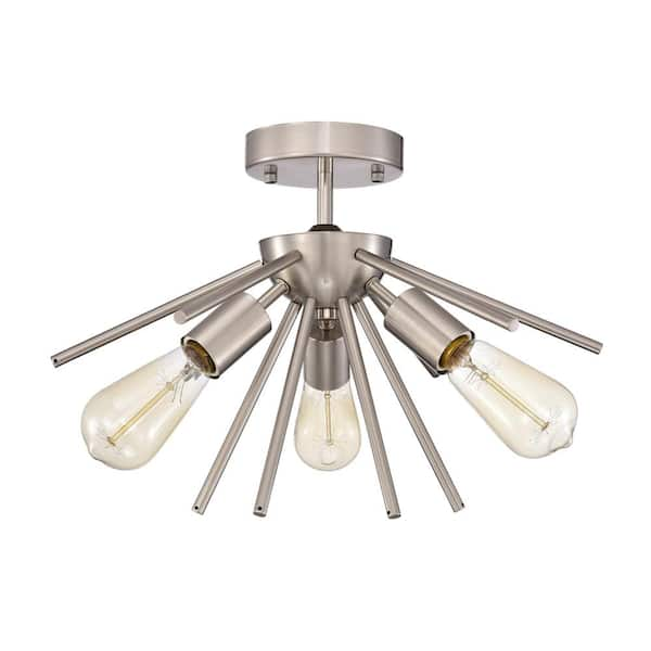 Warehouse of Tiffany Caleb 11 in. 3-Light Polished Nickel Indoor Semi-Flush Mount Light with Light Kit