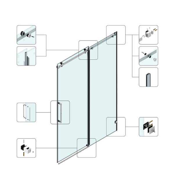 BWE 60 in. W x 66 in. H Hinge Frameless Shower Door in Matter