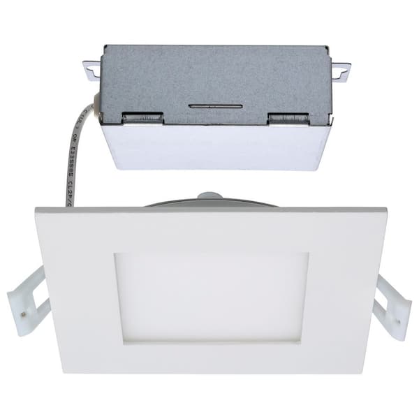4 in. 10 Watt Square CCT Selectable Canless Direct Wire Edge lit Integrated LED Recessed Light Trim 120V Remote Driver