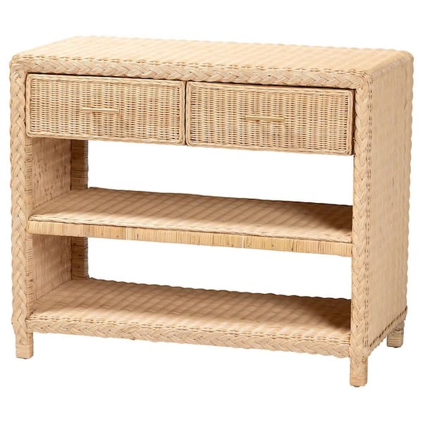 bali & pari Lanica 35.8 in. Sun-Bleached Rattan Rectangle Rattan Wicker Console Table