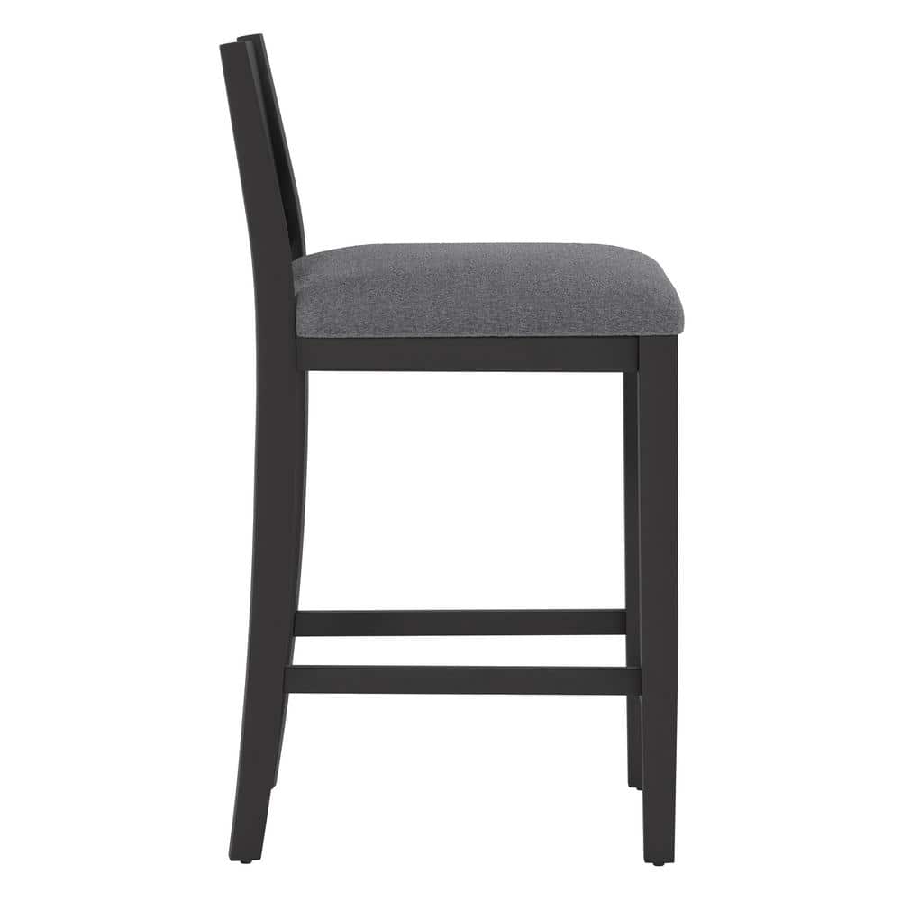 Allbritton Keyhole Black Wood Counter Height Stool with Dove Gray Seat
