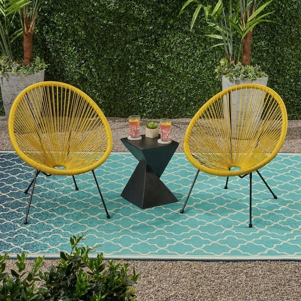 Modern Yellow 31 in. H Hammock Weave Plastic Steel Frame Chair for Outdoor Decor. (Set Of 2)