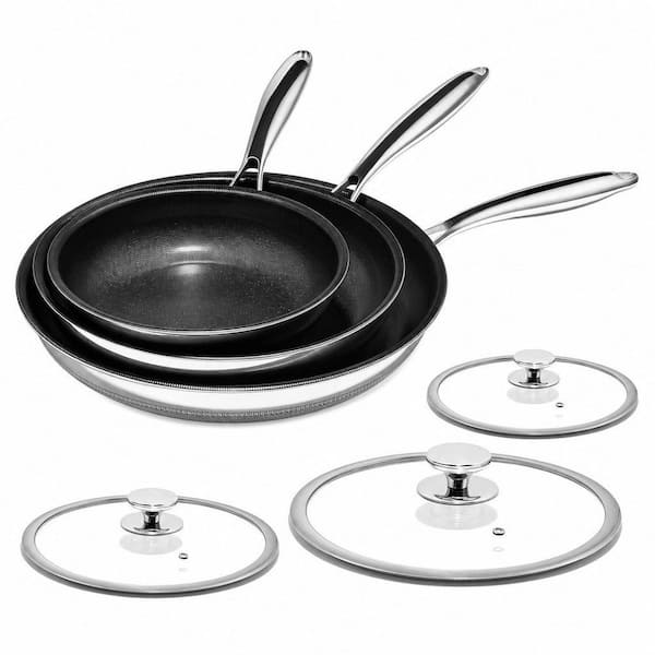 3-Piece Titanium Ceramic Nonstick Skillet Set with Lid Stay-Cool Handle Dishwasher Oven Safe for All Cooktops