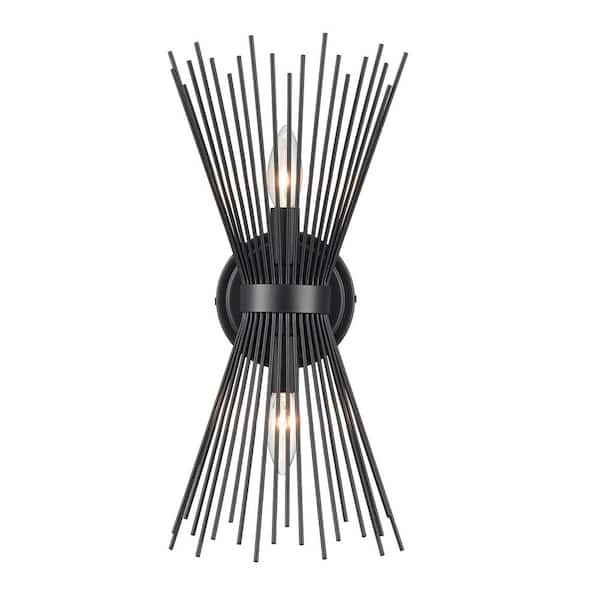 CLAXY 9.8 in. 2-Light Black Modern Wall Sconce with Standard Shade