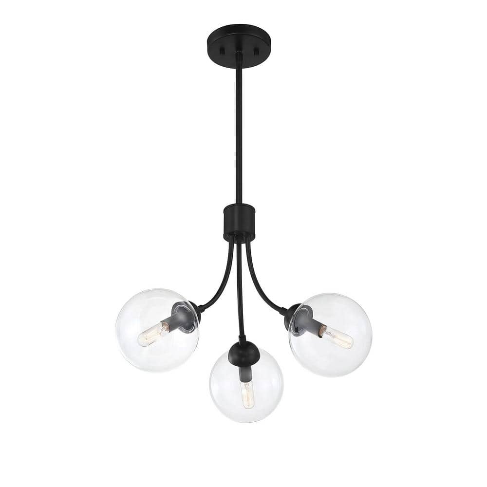 Eclipse Matte Black 3-Light Orb Chandelier with Adjustable Height