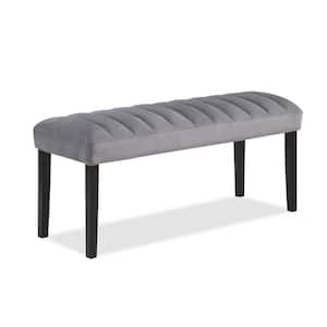 Gray and Black 46 in. Backless Bedroom Bench with Tufted and Tapered legs