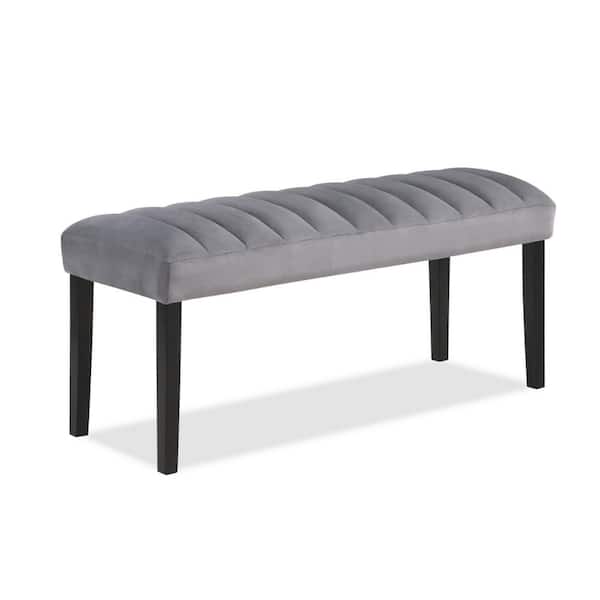 Benjara Gray and Black 46 in. Backless Bedroom Bench with Tufted and Tapered legs