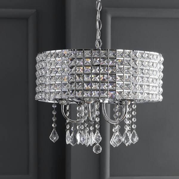 Jonathan Y Reese 17 In 5 Light Chrome Led Drop Pendant With Adjustable Metal Crystal Jyl7468a The Home Depot
