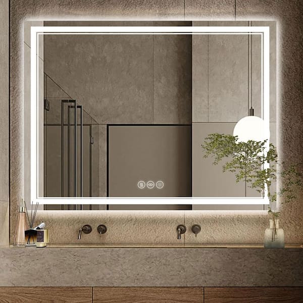 30 in. W x 40 in. H Rectangular Frameless LED Front Light and Backlit Anti-Fog Wall Mirror Bathroom Vanity Mirror