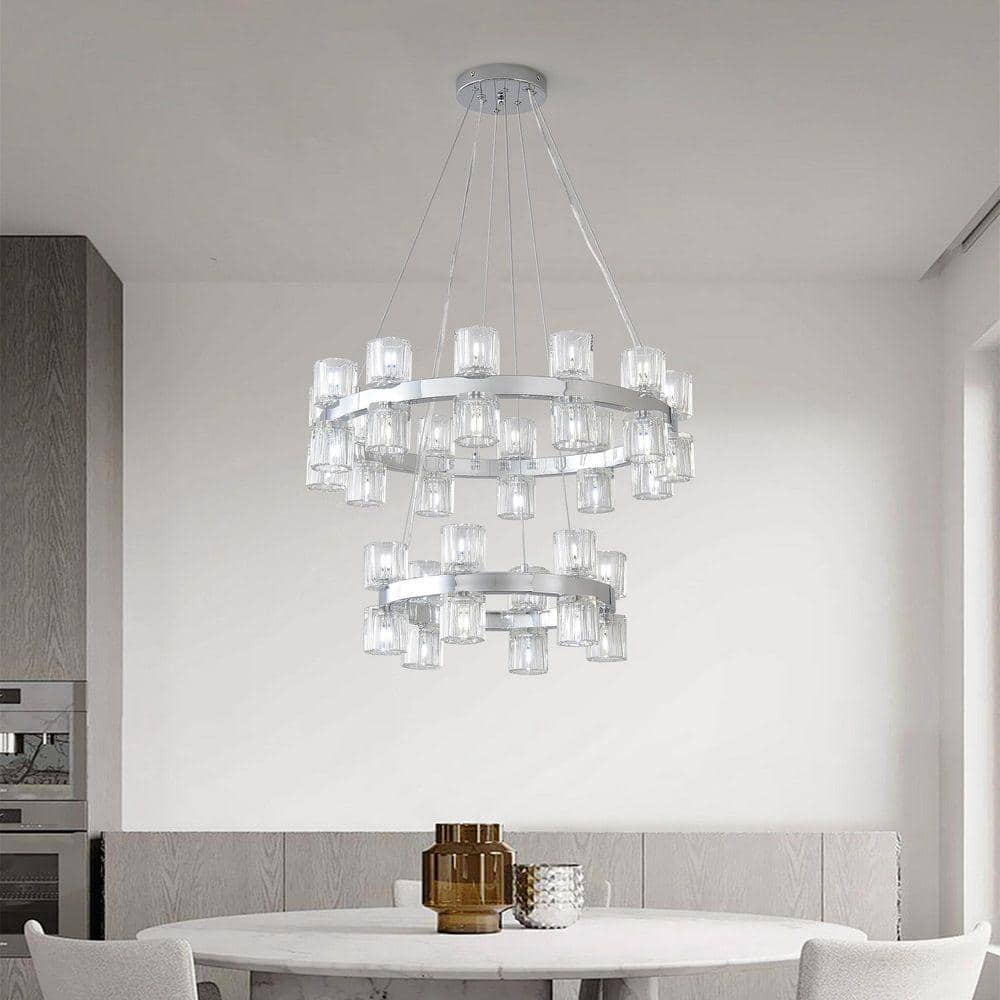 PAKOKULA Modern 36-Light Chrome Finish 2-Tier Wagon Wheel