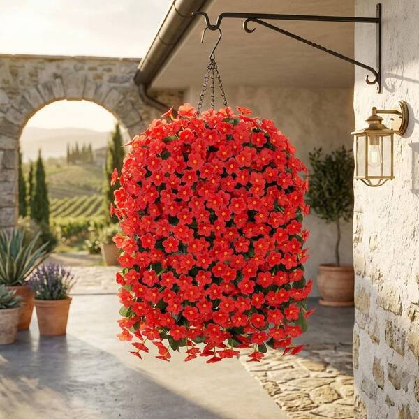 26.8 in. Red Indoor/Outdoor Hanging Artificial Daisy Orchid