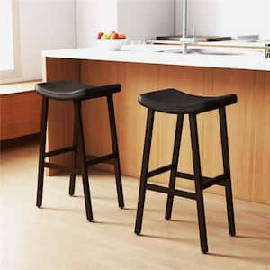 30 in. Black High Back Wood Saddle Bar Stool Counter Stool with Fadux Leather Seat (Set of 2)