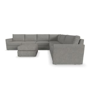Flex 133 in. W Straight Arm 6-piece Performance Polyester Fabric Modular Sectional Sofa with Bumper Ottoman in Dark Gray