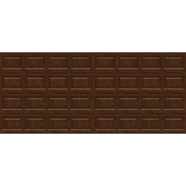 Classic Steel Short Panel 16 ft. x 7 ft. Insulated 18.4 R-Value Wood Look Walnut Garage Door without windows