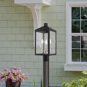 Creekview 19.5 in. 3-Light Black Cast Brass Hardwired Outdoor Rust Resistant Post Light with No Bulbs Included
