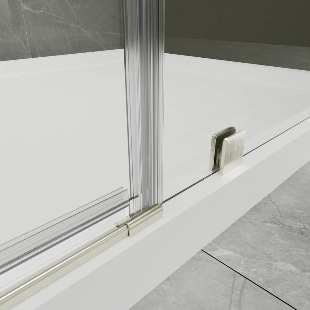 60" Brushed Nickel Semi-Frameless Pivot Shower Door with Clear Glass