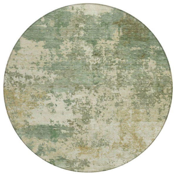 Chantille Machine Washable Indoor/Outdoor Abstract ACN2366 Sage 8 ft. x 8 ft. Round Rug
