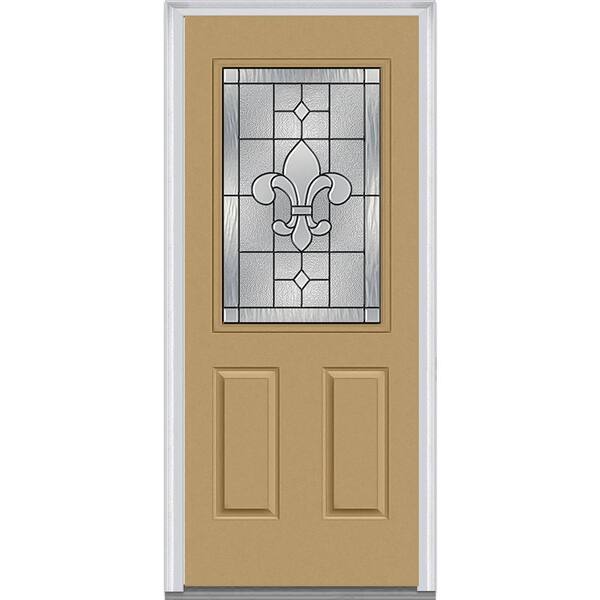 MMI Door 36 in. x 80 in. Carrollton Left-Hand Inswing 1/2-Lite Decorative 2-Panel Painted Steel Prehung Front Door