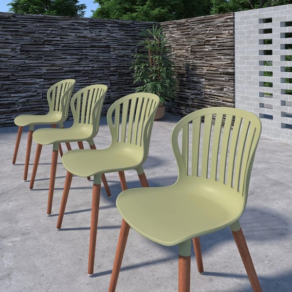 Luna 4-Piece Recycled Resin and Dark Finish Wood Legs Patio Dining Side Chair Set, Green