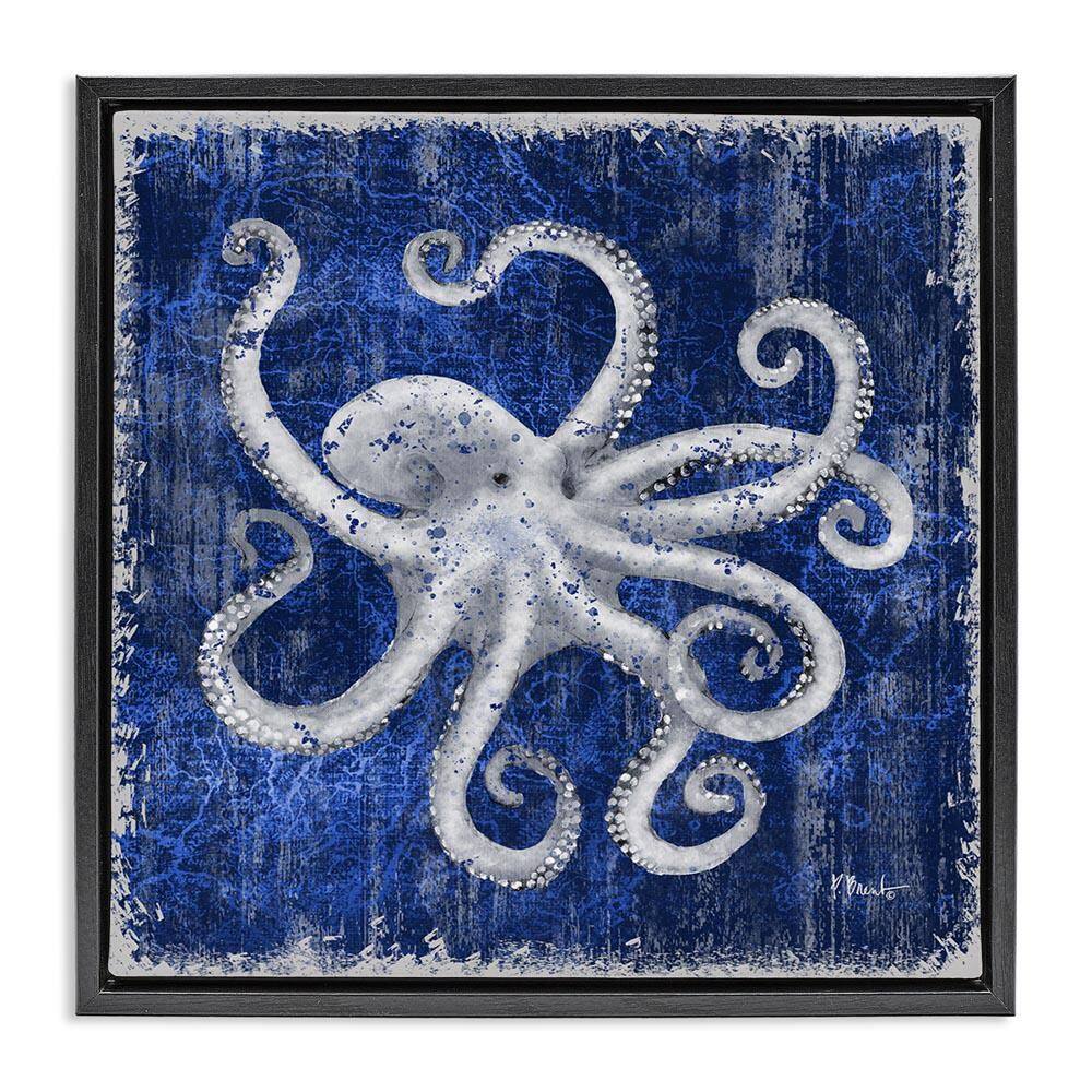 Rustic Indigo Octopus by Paul Brent Black Floater Frame Coastal Graphic Art Print 25 in. x 25 in. price history on PriceWatchPro