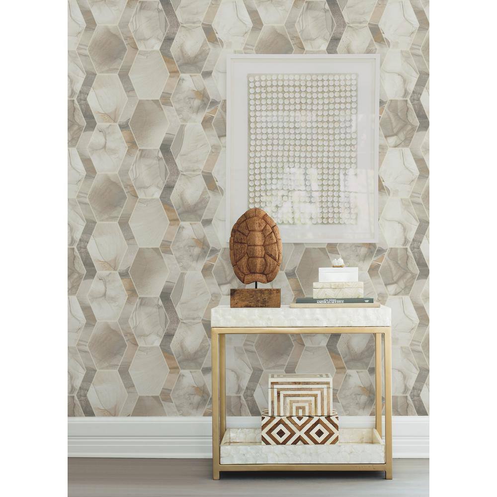 Cream and Gray Hexagon Tile Stone Wallpaper