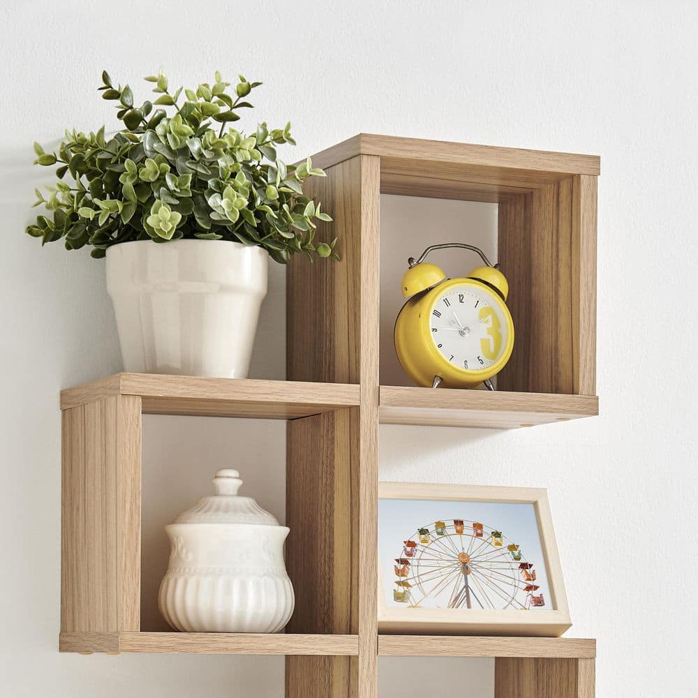 Chestnut Light Wood Floating Wall Shelf with Cubby Holes