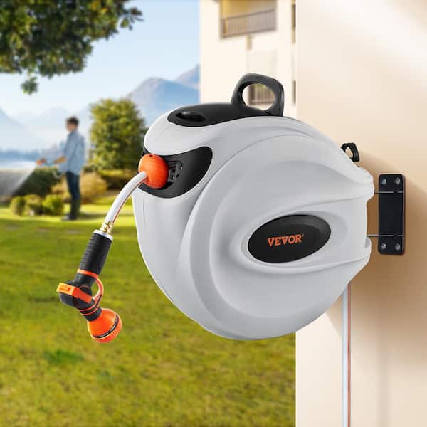 Retractable Hose Reel 1/2 in. Dia x 100 ft. Garden Water Hose Reel with 9-Pattern Nozzle, 180° Swivel Bracket