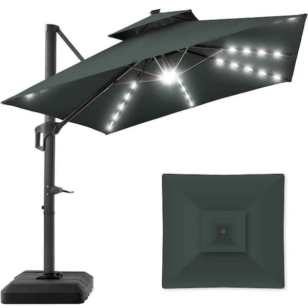 Best Choice Products 10 ft. Solar LED 2-Tier Square Cantilever Patio Umbrella with Base Included in Slate