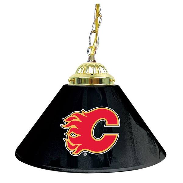 Trademark Global NHL Calgary Flames 14 in. Single Shade Stainless Steel Hanging Lamp