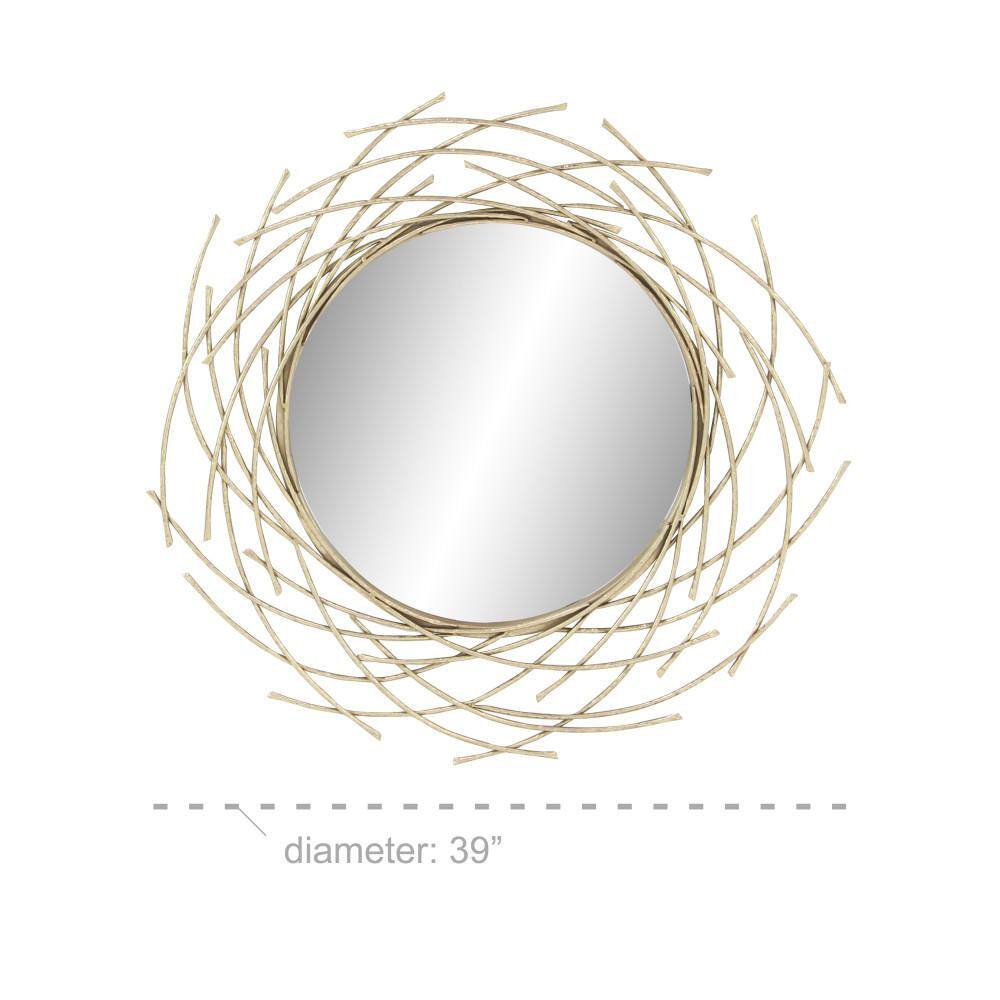 Gold Sunburst Round Wood Wall Mirror, 39"