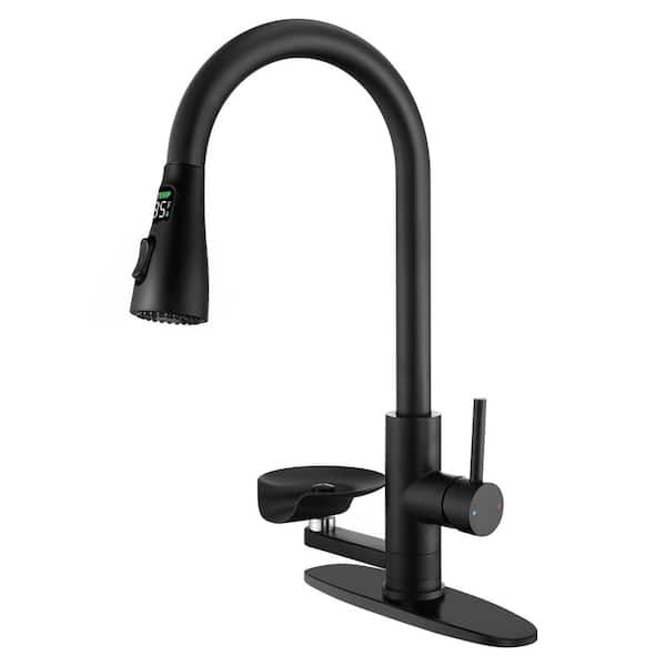 18.38 in. H Pull Down Sprayer Kitchen Faucet with LED Temperature Display 360° Spout Swivel in Matte Black