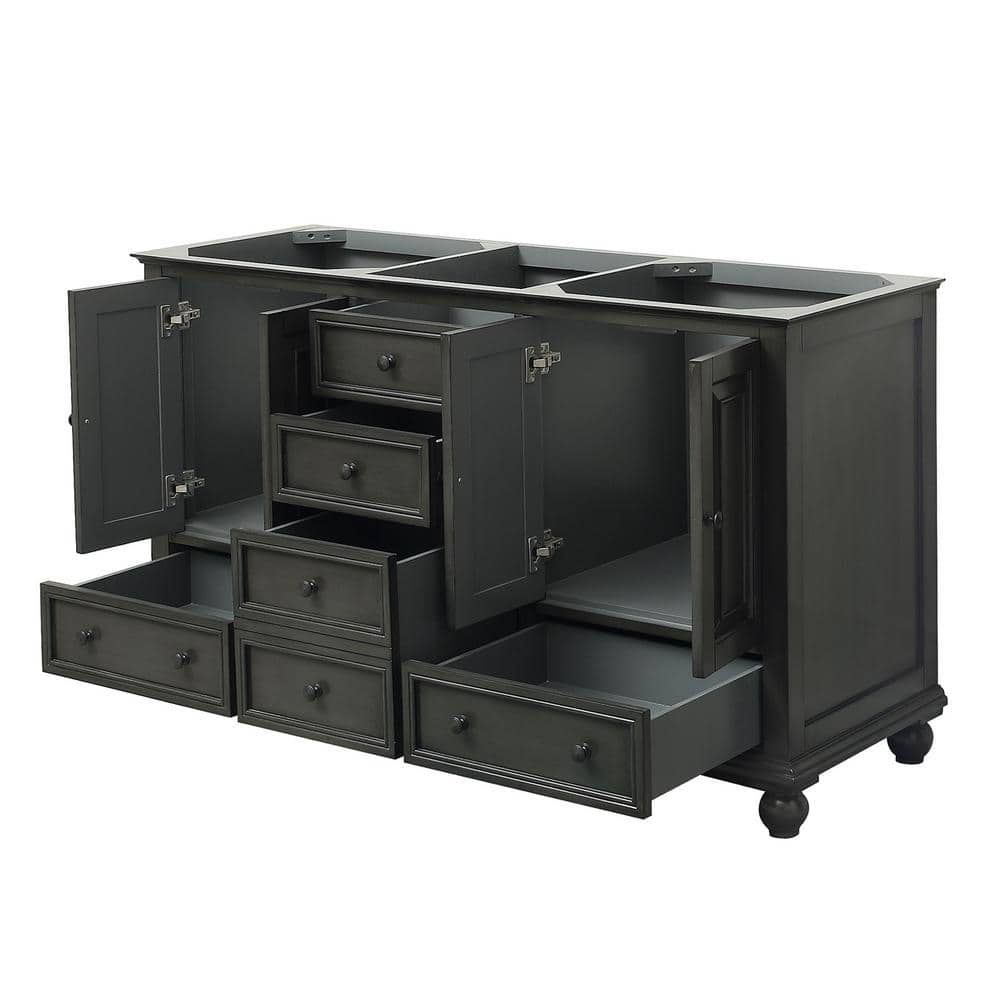 Charcoal Glaze 60" Double Freestanding Solid Wood Vanity Cabinet