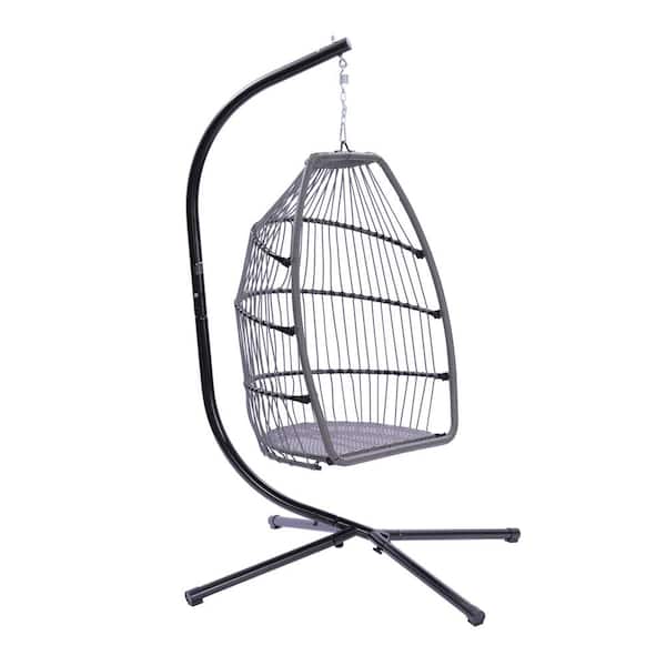 Cisvio Outdoor Patio Wicker Folding Hanging Chair, Rattan Swing Hammock Egg Chair With Cushion And Pillow