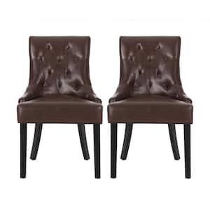 Will Dark Brown Tufted Faux Leather Dining Chair (Set of 2)