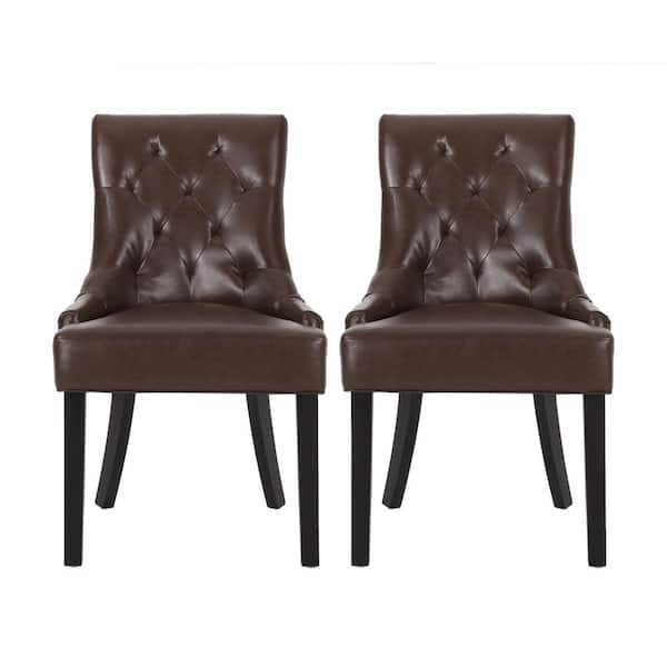 Noble House Will Dark Brown Tufted Faux Leather Dining Chair (Set of 2)