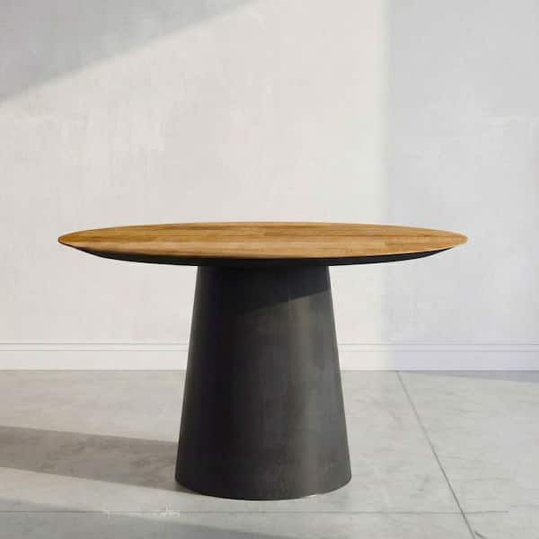 Atelier Solid Wood Top, 51 in. Width Cone Shaped Pedestal, Natural Color Finish Round Dining Table (4-Seaters)