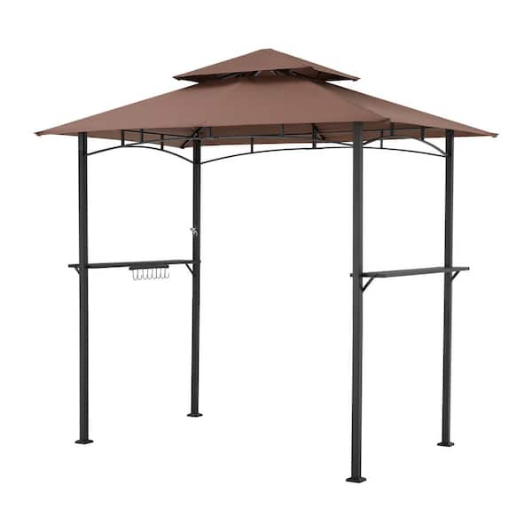 AECOJOY 8 ft. x 5 ft. Brown Outdoor Patio Grill Gazebo